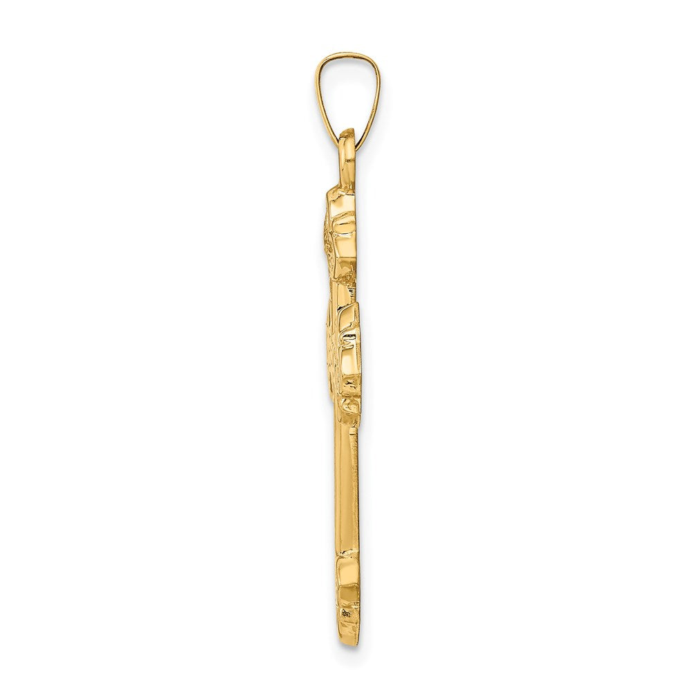 Million Charms 14K Yellow Gold Themed Budded Hollow Relgious Cross Pendant