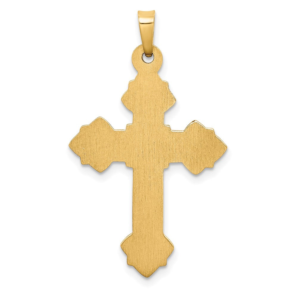 Million Charms 14K Yellow Gold Themed Budded Hollow Relgious Cross Pendant