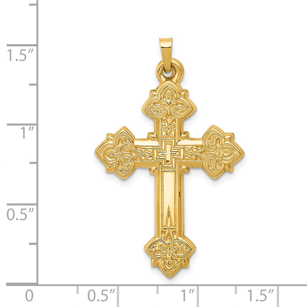 Million Charms 14K Yellow Gold Themed Hollow Relgious Cross Pendant
