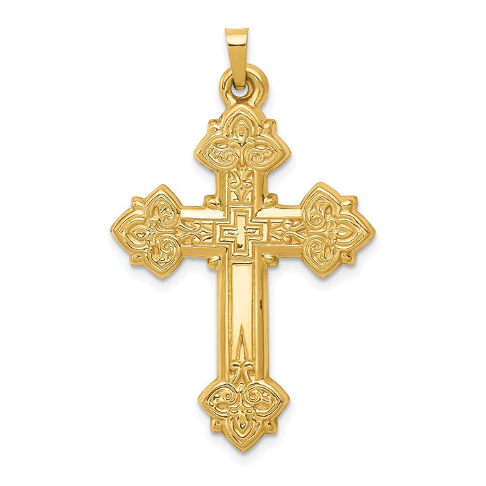 Million Charms 14K Yellow Gold Themed Hollow Relgious Cross Pendant