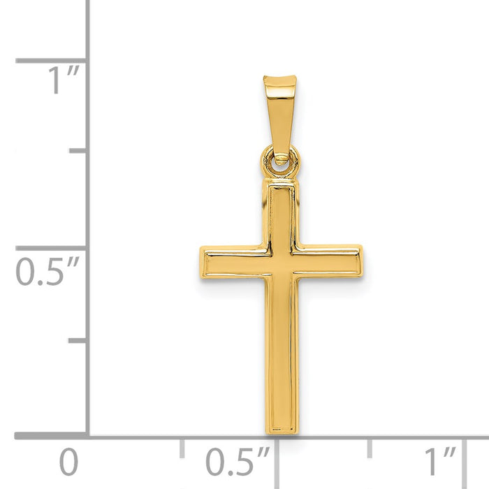 Million Charms 14K Yellow Gold Themed Diamond-Cut Small Hollow Relgious Cross Pendant