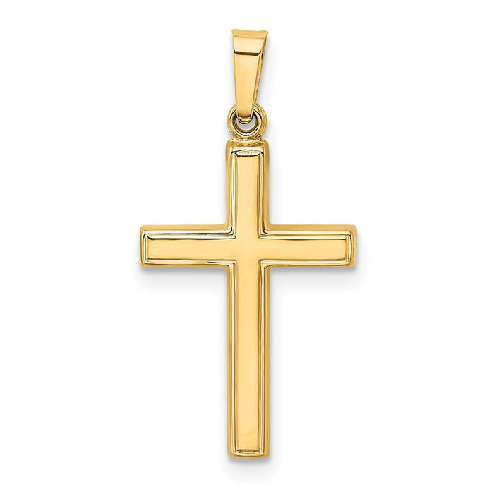 Million Charms 14K Yellow Gold Themed Diamond-Cut Hollow Relgious Cross Pendant