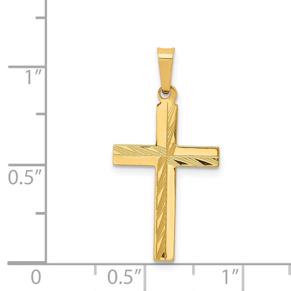Million Charms 14K Yellow Gold Themed Diamond-Cut Hollow Relgious Cross Pendant