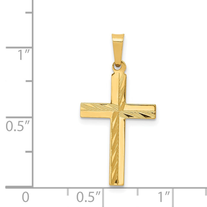 Million Charms 14K Yellow Gold Themed Diamond-Cut Hollow Relgious Cross Pendant