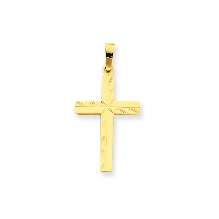 Million Charms 14K Yellow Gold Themed Diamond-Cut Hollow Relgious Cross Pendant