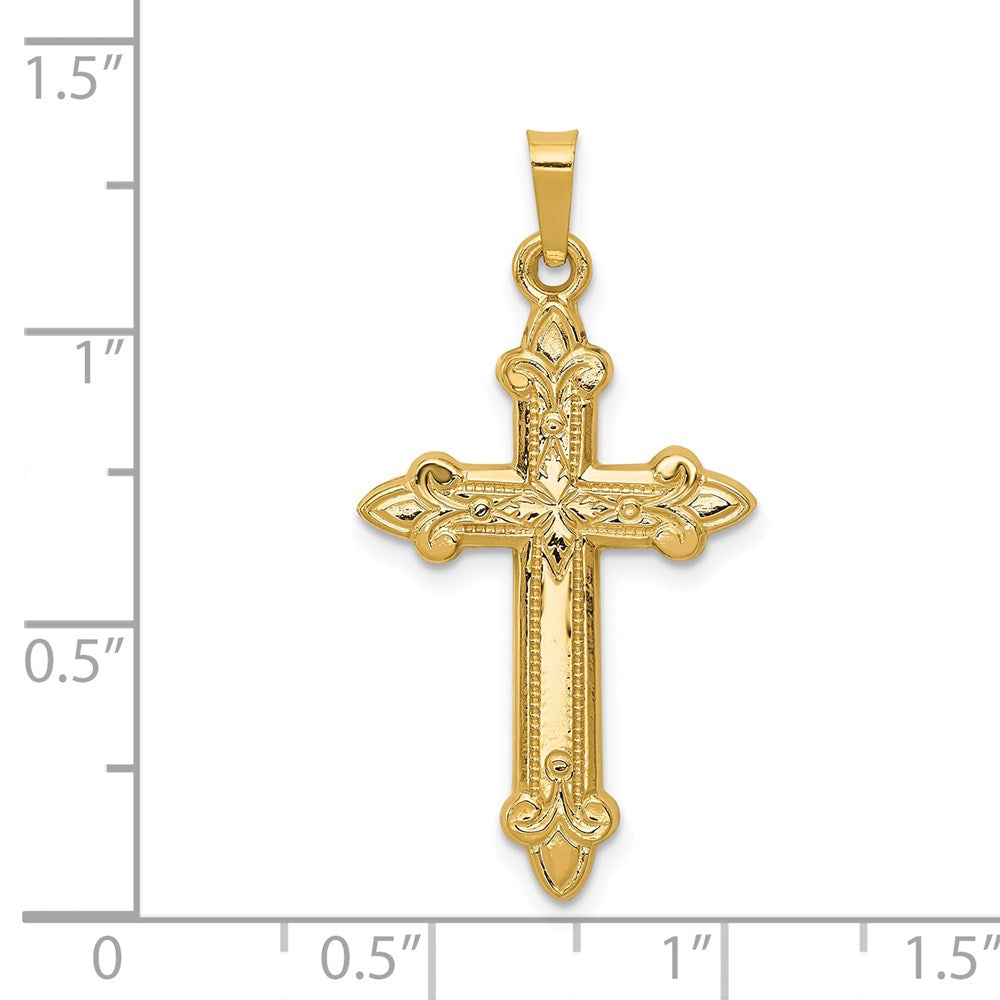 Million Charms 14K Yellow Gold Themed Fleur De Lis Relgious Cross Pendant