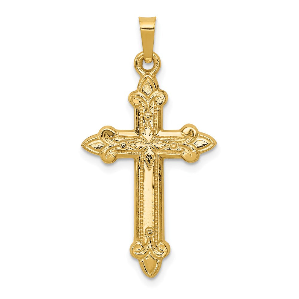 Million Charms 14K Yellow Gold Themed Fleur De Lis Relgious Cross Pendant