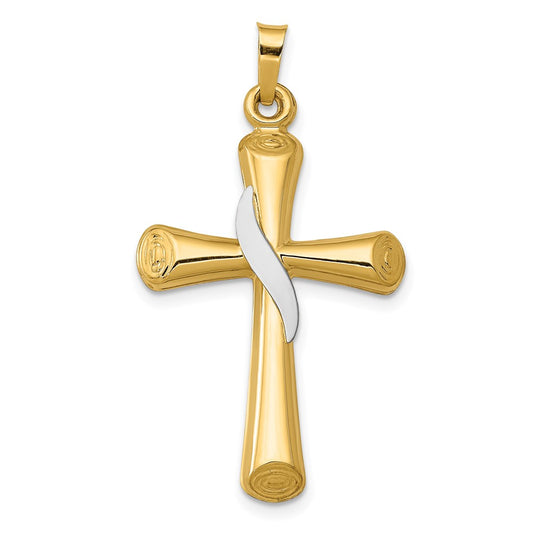 Million Charms 14K Two-Tone Hollow Relgious Cross Pendant