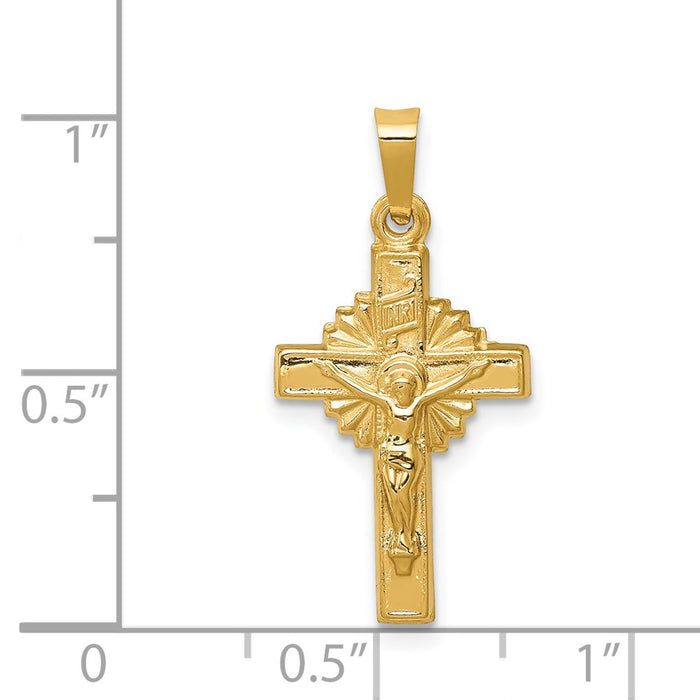 Million Charms 14K Yellow Gold Themed Inri Hollow Relgious Crucifix Pendant