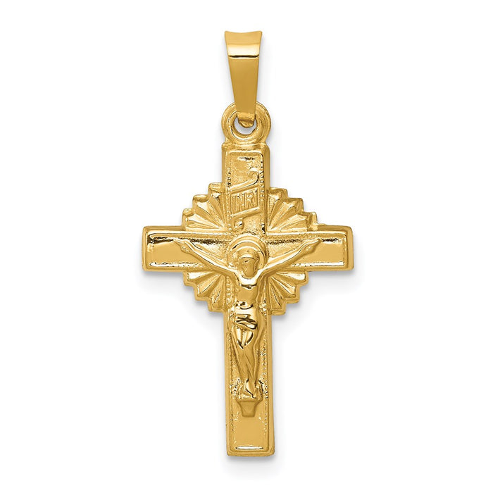 Million Charms 14K Yellow Gold Themed Inri Hollow Relgious Crucifix Pendant