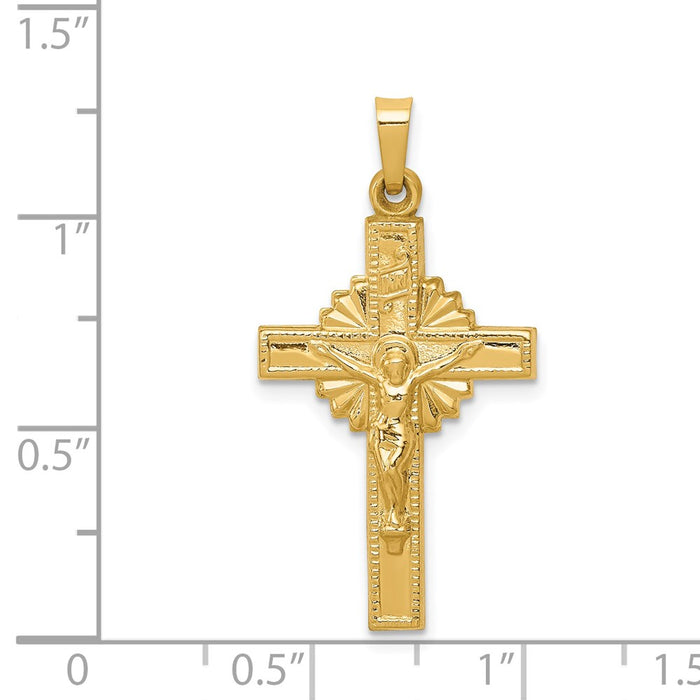 Million Charms 14K Yellow Gold Themed Inri Hollow Relgious Crucifix Pendant