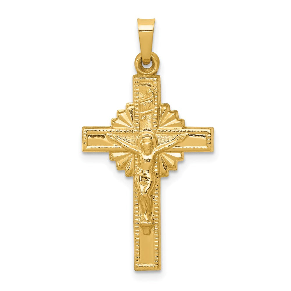 Million Charms 14K Yellow Gold Themed Inri Hollow Relgious Crucifix Pendant