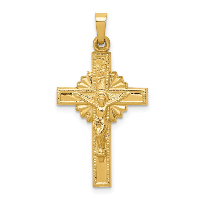 Million Charms 14K Yellow Gold Themed Inri Hollow Relgious Crucifix Pendant