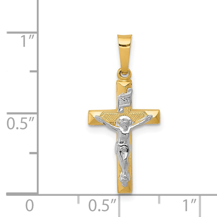 Million Charms 14K Two-Tone Inri Hollow Relgious Crucifix Pendant