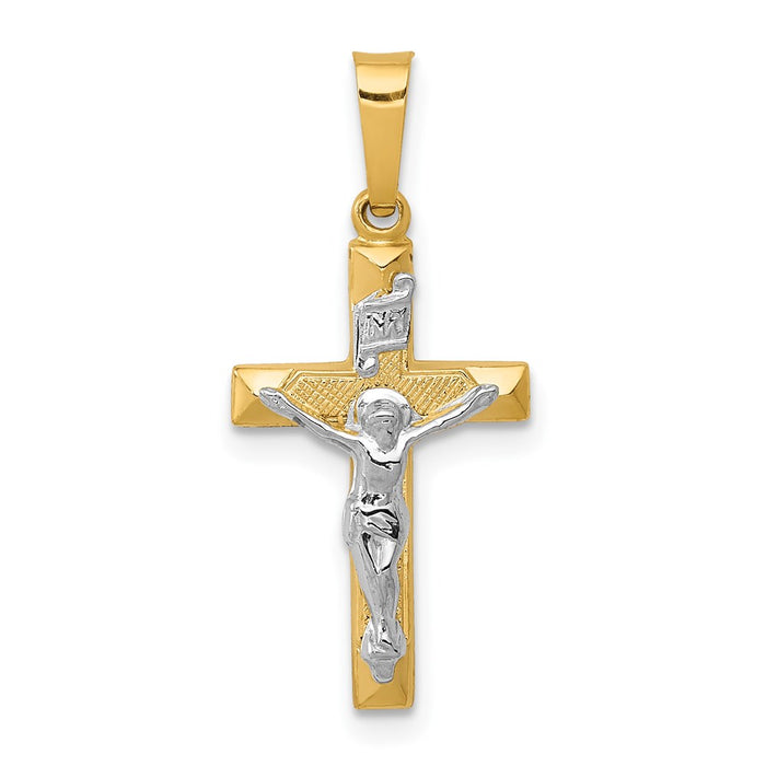 Million Charms 14K Two-Tone Inri Hollow Relgious Crucifix Pendant