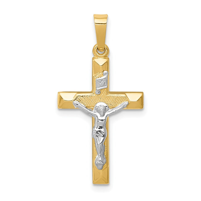 Million Charms 14K Two-Tone Inri Hollow Relgious Crucifix Pendant