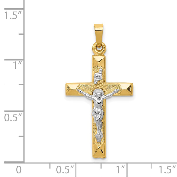 Million Charms 14K Two-Tone Inri Hollow Relgious Crucifix Pendant