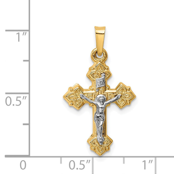 Million Charms 14K Two-Tone Inri Hollow Relgious Crucifix Pendant