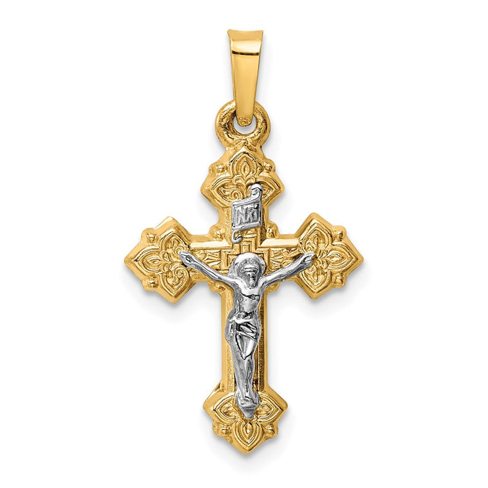 Million Charms 14K Two-Tone Inri Hollow Relgious Crucifix Pendant