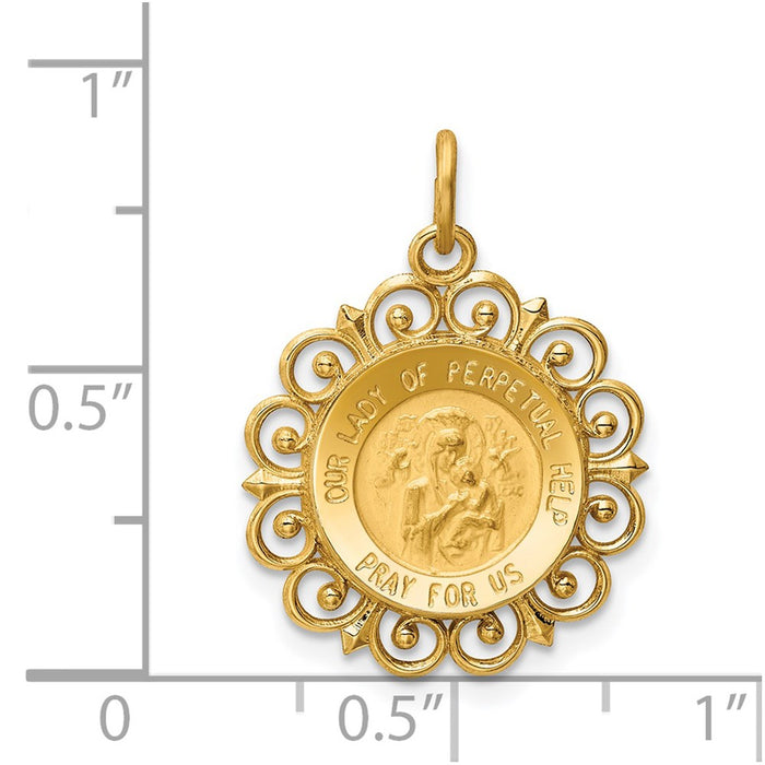 Million Charms 14K Yellow Gold Themed Relgious Our Lady Of Perpetual Help Medal Charm