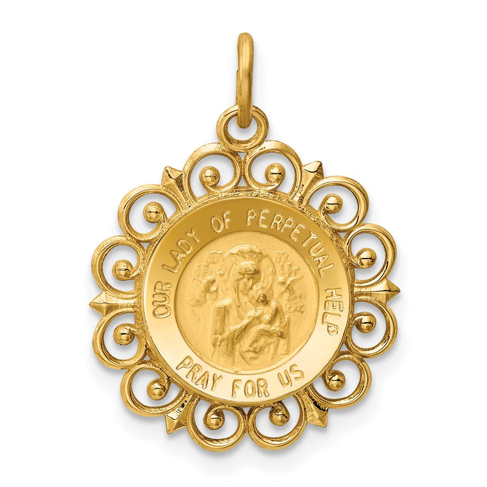 Million Charms 14K Yellow Gold Themed Relgious Our Lady Of Perpetual Help Medal Charm