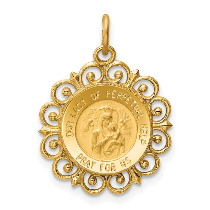 Million Charms 14K Yellow Gold Themed Relgious Our Lady Of Perpetual Help Medal Charm