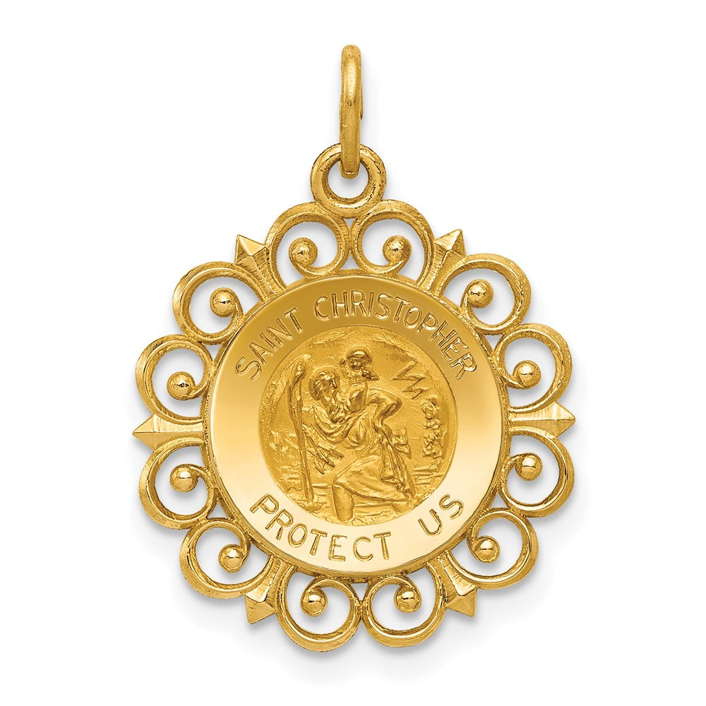 Million Charms 14K Yellow Gold Themed Religious Saint Christopher Medal Charm