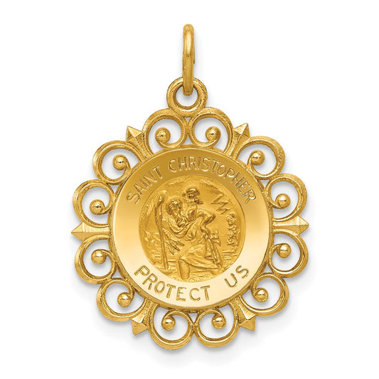 Million Charms 14K Yellow Gold Themed Religious Saint Christopher Medal Charm