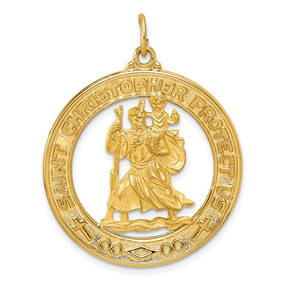 Million Charms 14K Yellow Gold Themed Religious Saint Christopher Medal Pendant