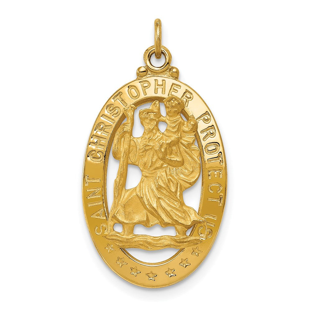 Million Charms 14K Yellow Gold Themed Religious Saint Christopher Medal Pendant