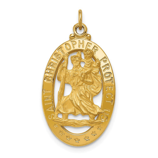 Million Charms 14K Yellow Gold Themed Religious Saint Christopher Medal Pendant