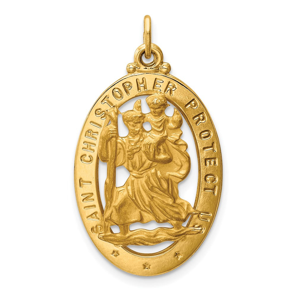 Million Charms 14K Yellow Gold Themed Religious Saint Christopher Medal Pendant