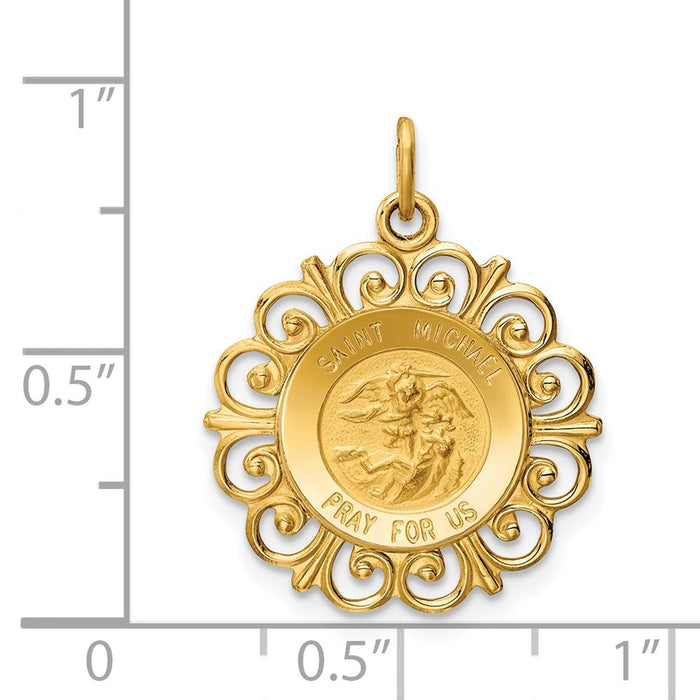 Million Charms 14K Yellow Gold Themed Religious Saint Michael Medal Charm