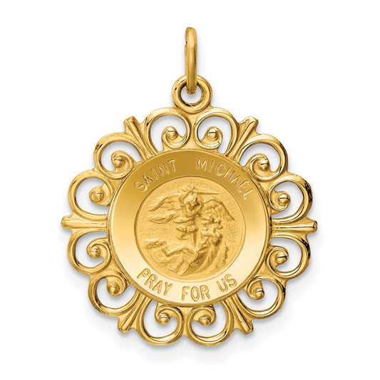 Million Charms 14K Yellow Gold Themed Religious Saint Michael Medal Charm