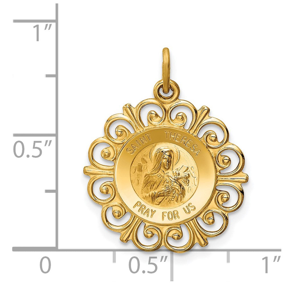 Million Charms 14K Yellow Gold Themed Religious Saint Theresa Medal Charm