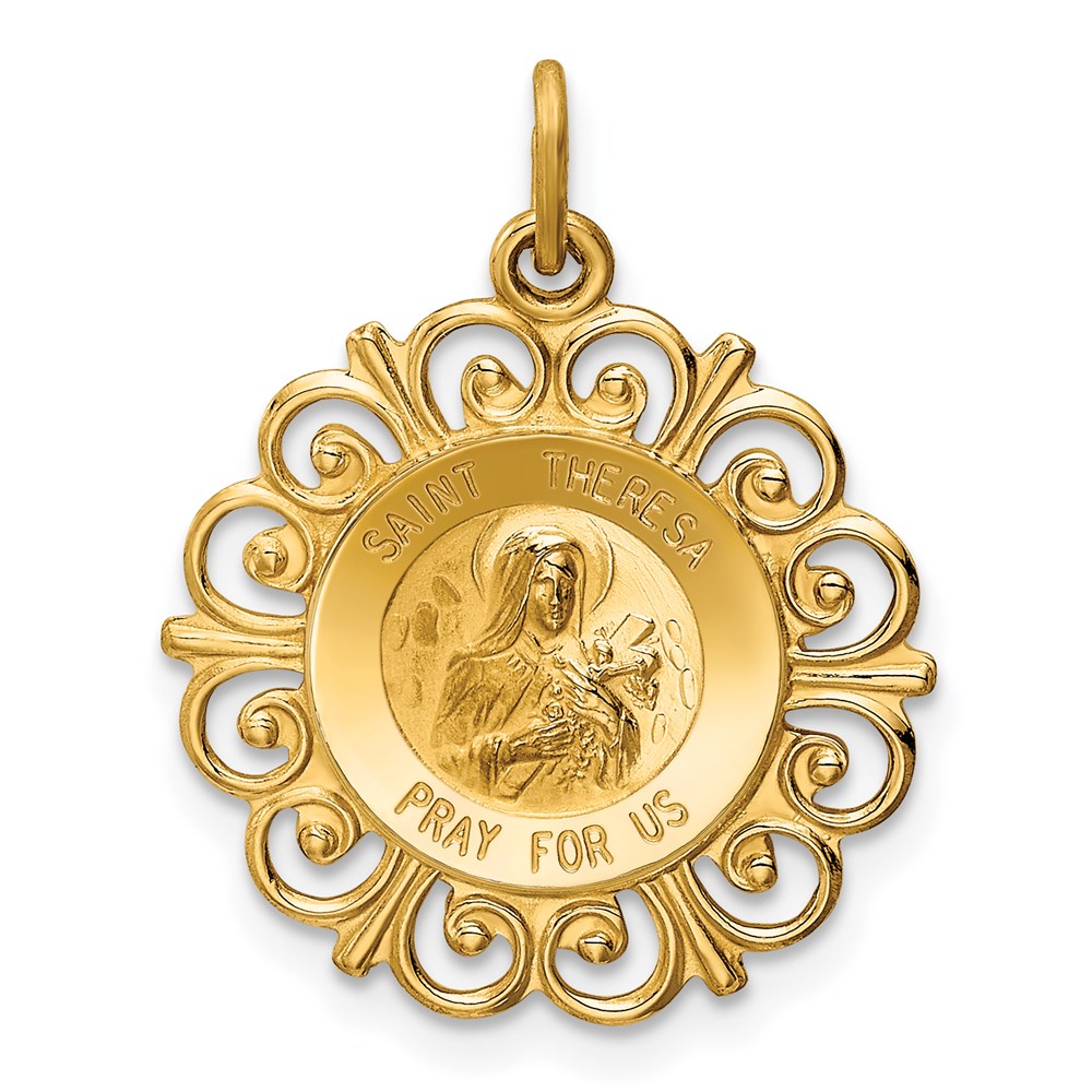 Million Charms 14K Yellow Gold Themed Religious Saint Theresa Medal Charm