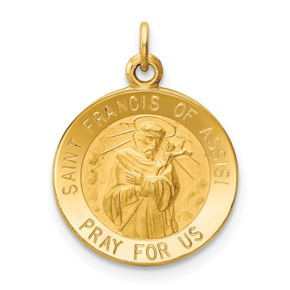 Million Charms 14K Yellow Gold Themed Religious Saint Francis Of Assisi Medal Charm