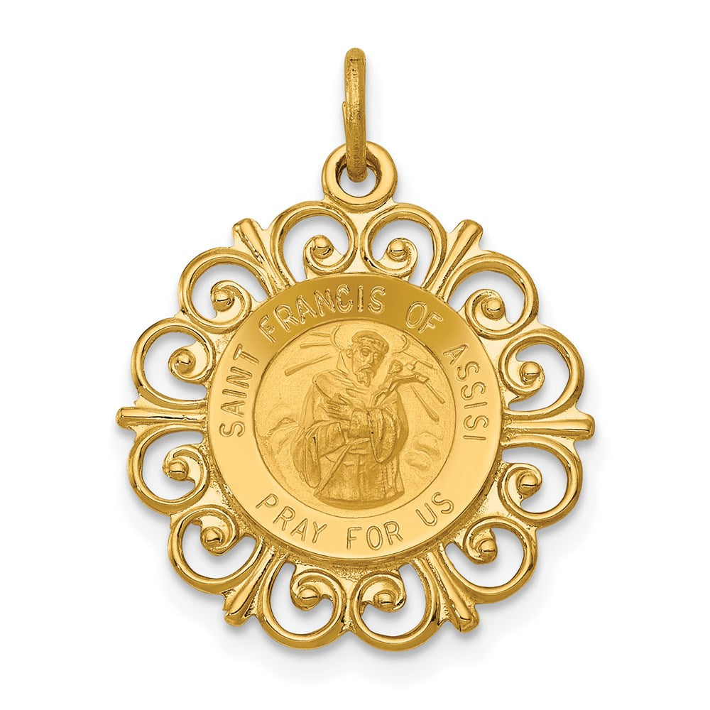 Million Charms 14K Yellow Gold Themed Religious Saint Francis Of Assisi Medal Pendant