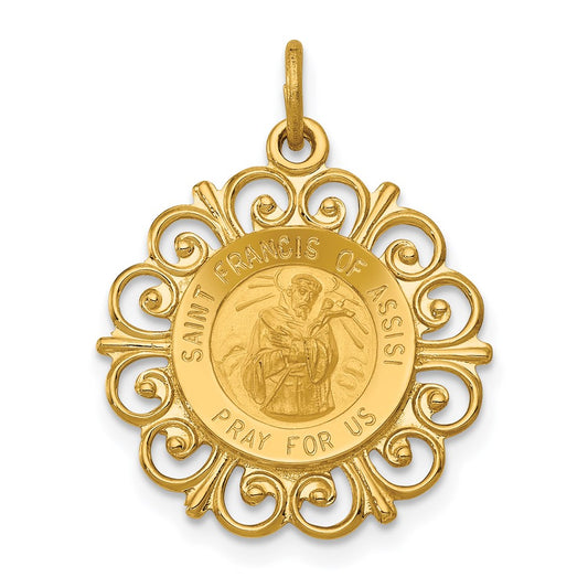 Million Charms 14K Yellow Gold Themed Religious Saint Francis Of Assisi Medal Pendant