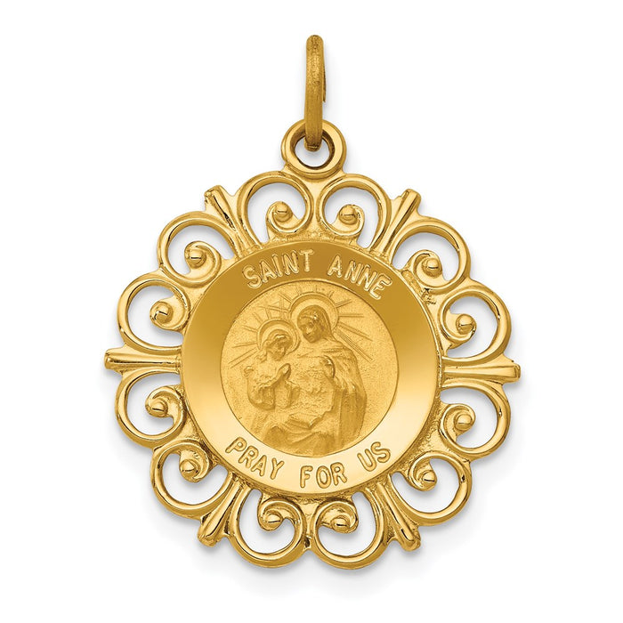 Million Charms 14K Yellow Gold Themed Religious Saint Anne Medal Charm