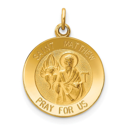 Million Charms 14K Yellow Gold Themed Religious Saint Matthew Medal Charm