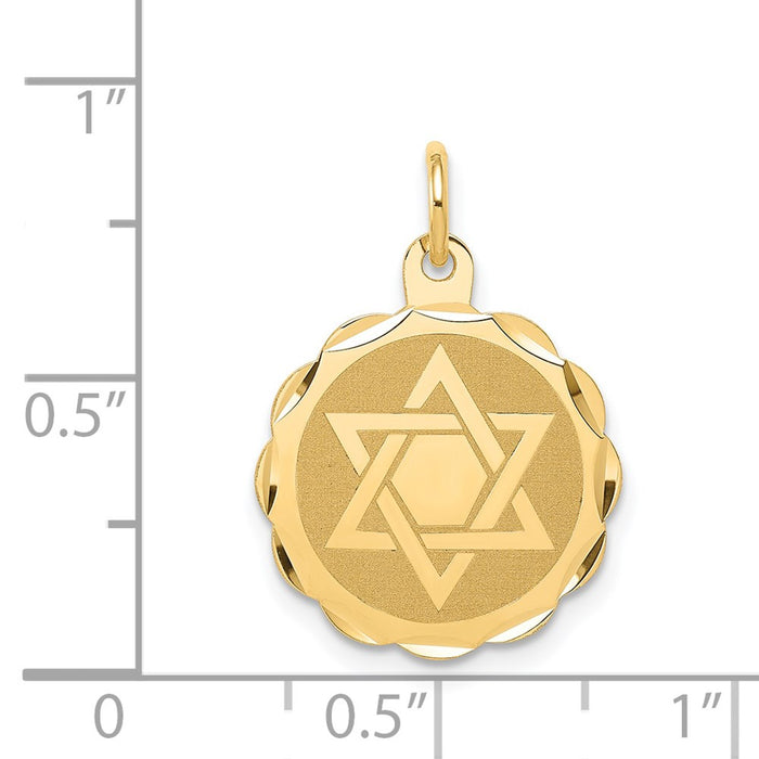 Million Charms 14K Yellow Gold Themed Solid Religious Jewish Star Of David Disc Charm