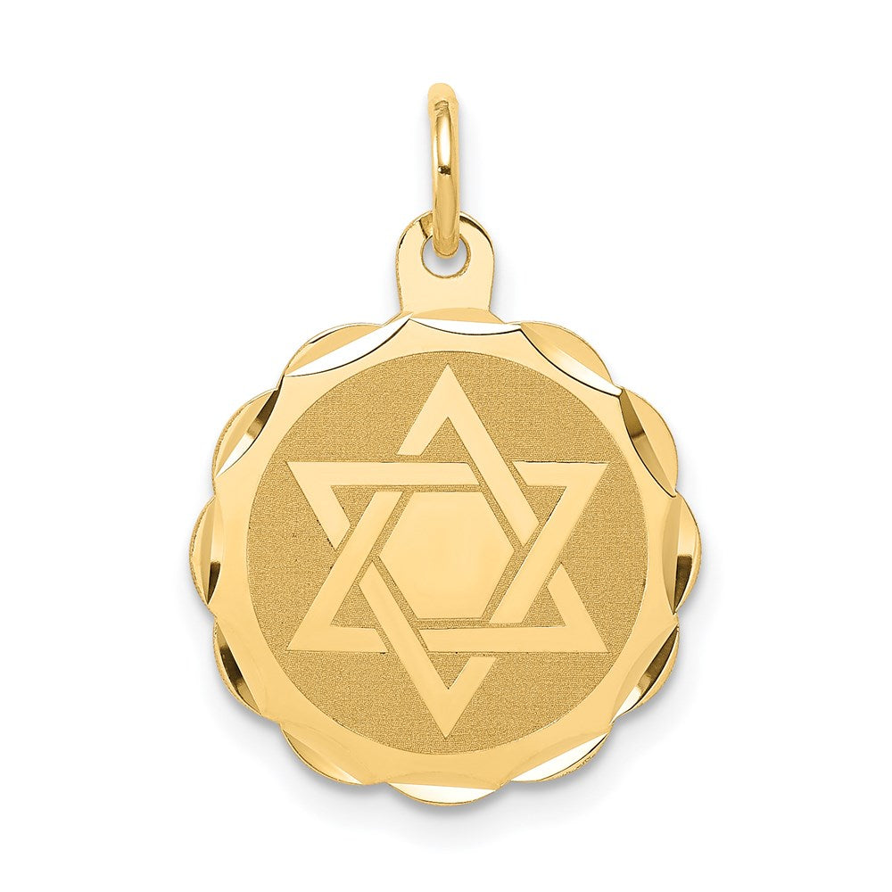 Million Charms 14K Yellow Gold Themed Solid Religious Jewish Star Of David Disc Charm