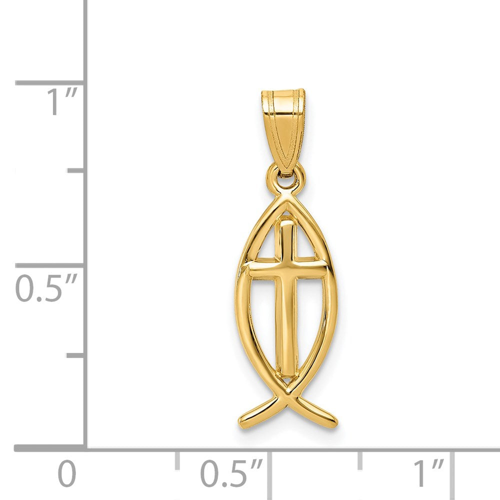 Million Charms 14K Yellow Gold Themed Ichthus Fish Pendant