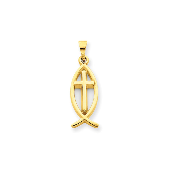 Million Charms 14K Yellow Gold Themed Ichthus Fish Pendant
