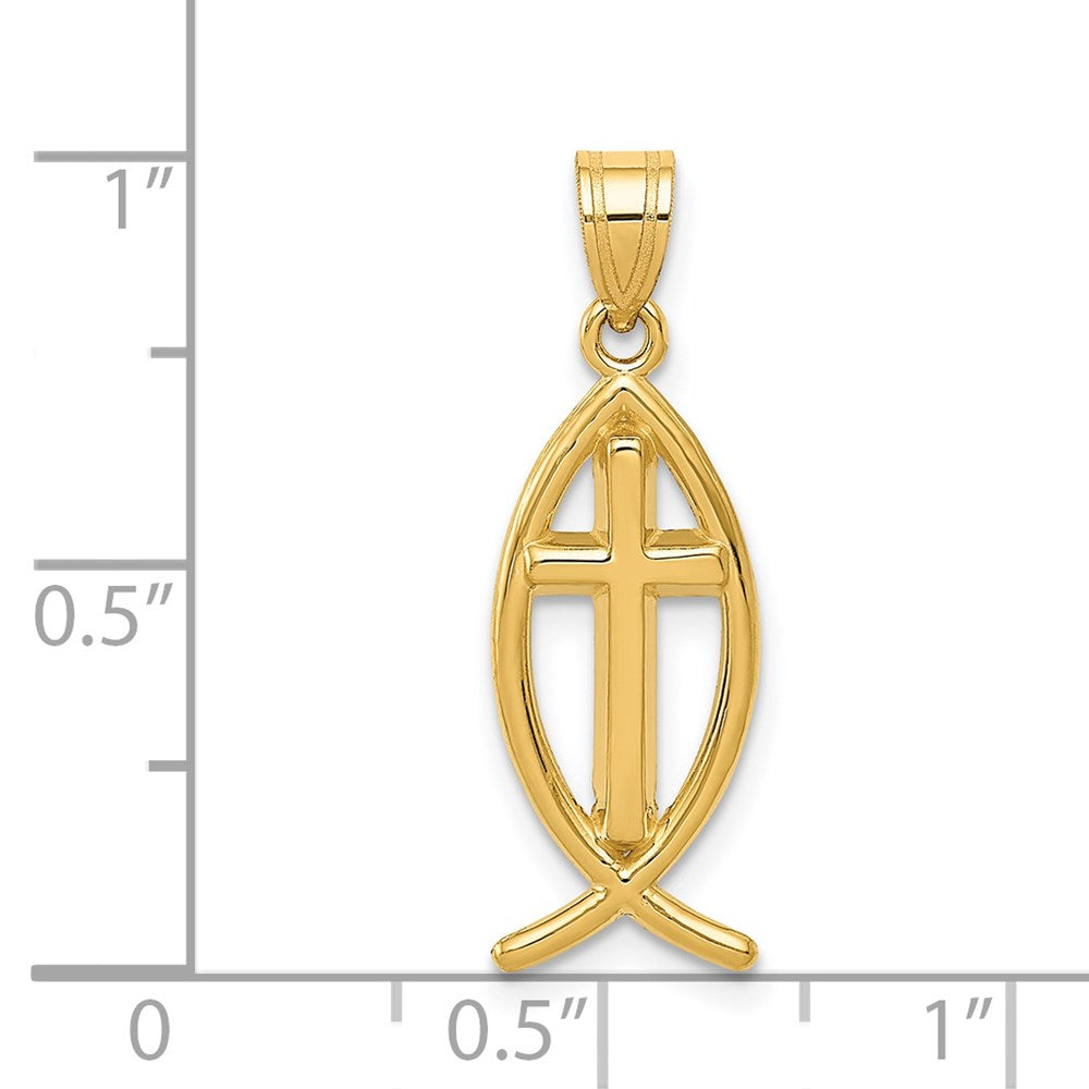Million Charms 14K Yellow Gold Themed Ichthus Fish Pendant