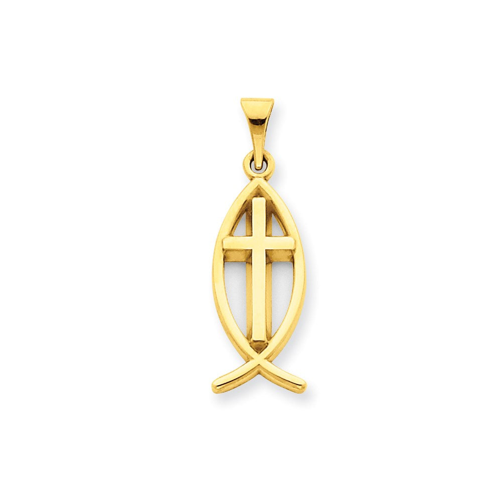 Million Charms 14K Yellow Gold Themed Ichthus Fish Pendant