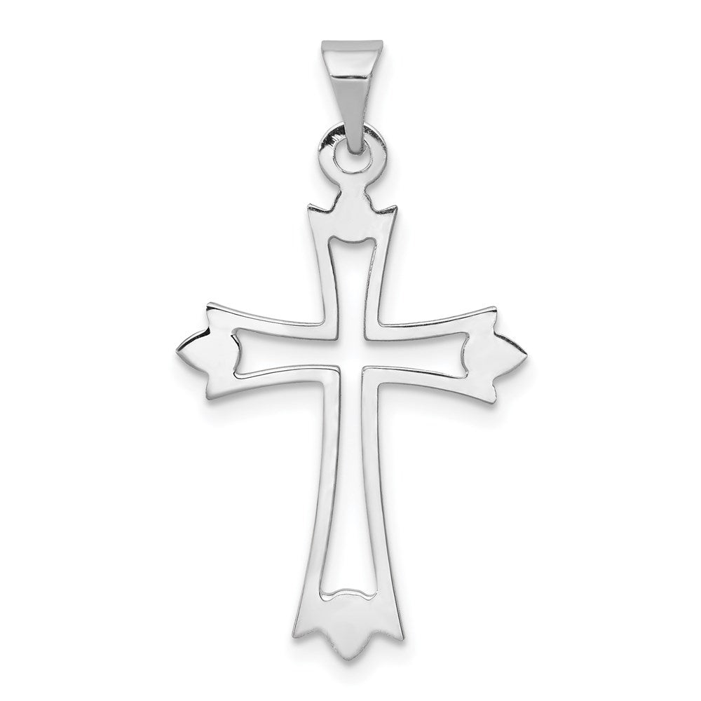 Million Charms 14K White Gold Themed Budded Relgious Cross Pendant