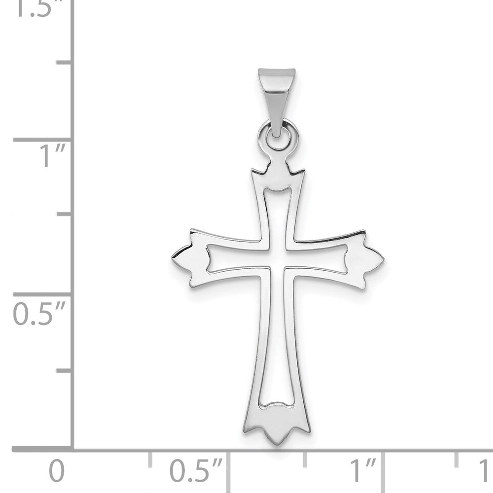 Million Charms 14K White Gold Themed Budded Relgious Cross Pendant