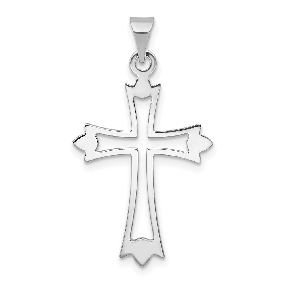 Million Charms 14K White Gold Themed Budded Relgious Cross Pendant